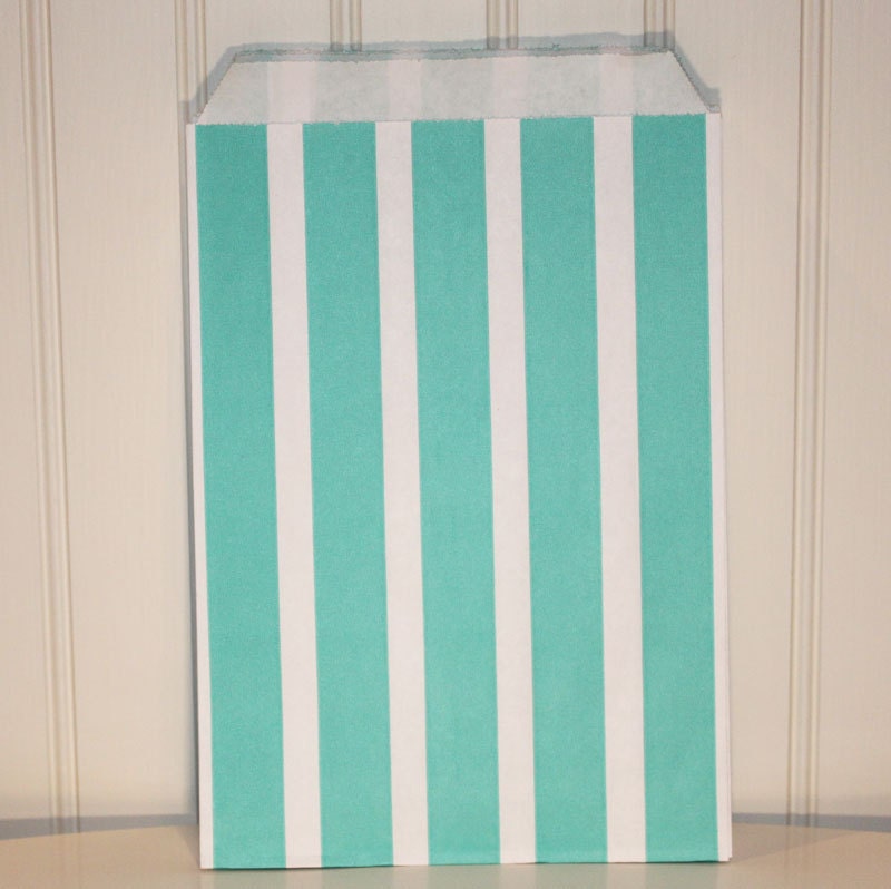 Party Favor Bags, 24 Aqua Vertical Striped Candy Bags, Baking Supplies, Party Favors, Cookies, Gifts, Paper Bags