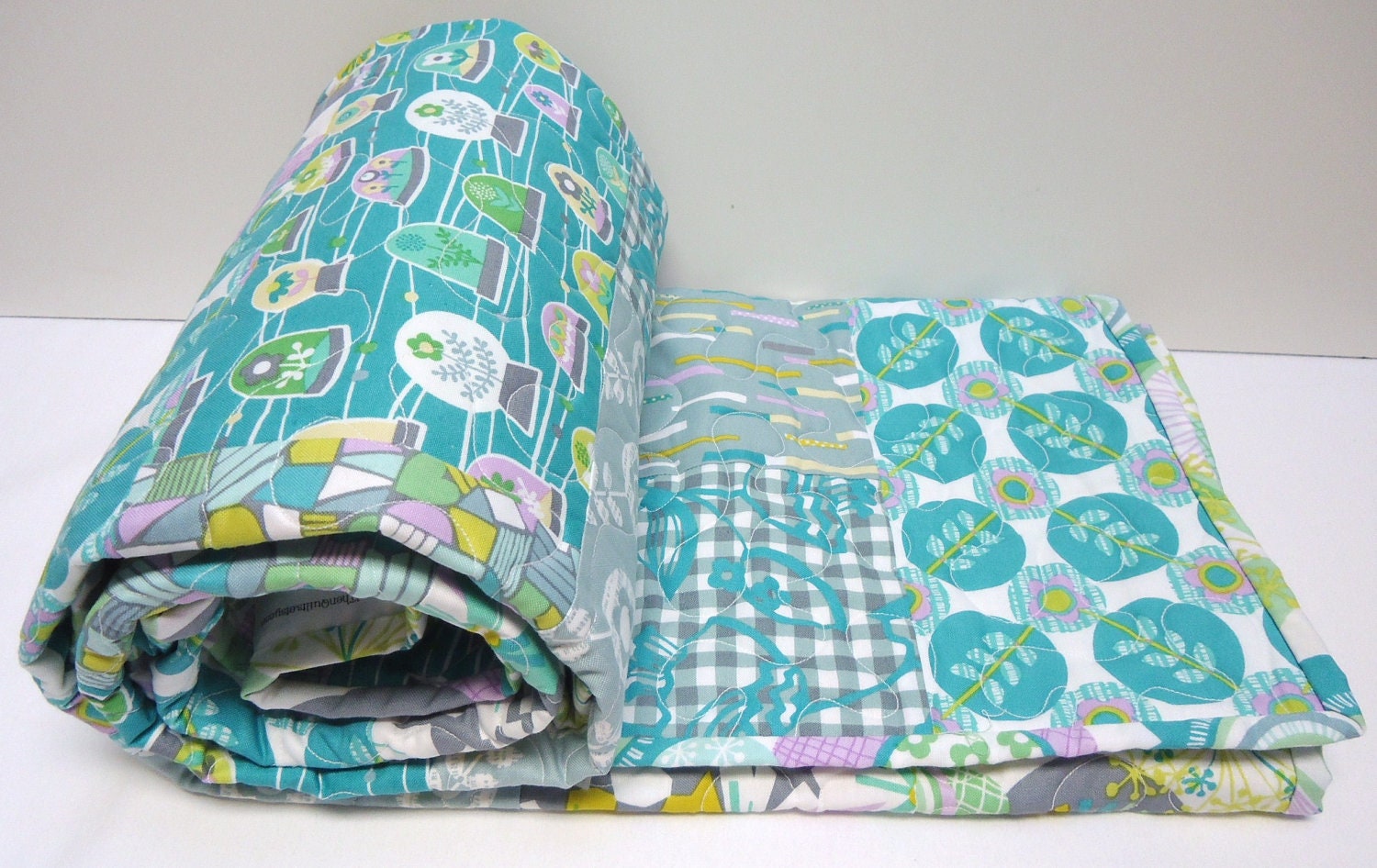 Quilts Baby Modern Baby Girl Crib Quilt, Baby Patchwork Quilt, Aqua Gray La Dee Da