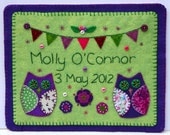 Personalised Baby Name Wallhanging. Bunting and Owls.