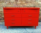 Mid Century Dresser In Tangerine