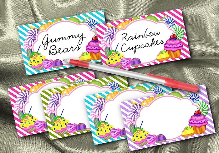 10 Blank Table Cards, Place Cards, Food Label Cards, Birthday, Candy Land Il_570xn
