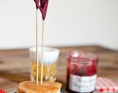 Burgundy  - Fabric Flower Cake/ pancake Toppers - 6