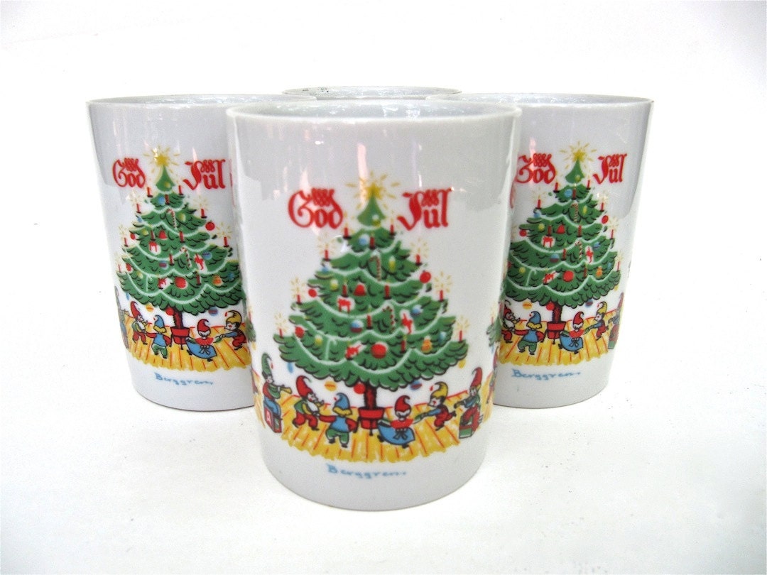 Berggren Merry Christmas Swedish Mugs Set of 4 1965