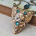 steampunk necklace DARK VICTORIAN victorian style brass necklace with 19 jeweled Elgin movement and Swarovski blue zircon rhinestones