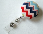Chevron Red White Blue - Cute ID Badge Reel - Nurse Badge Holder - Nursing Badge Reel - Retractable ID Badge Reel - Teacher Badge - Nurse