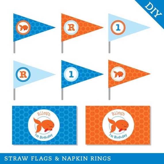 Goldfish Party Personalized DIY printable straw by Chickabug