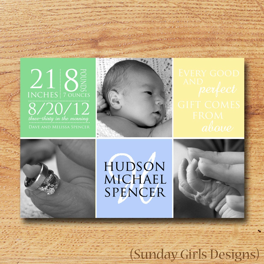 Birth Announcement-Printable Custom Card-Newborn Baby-Baby Boy Blocks