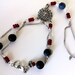 Nautical Slave Bracelet - Crackle Black Agate and Red Rondelle Glass Beads