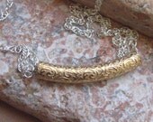 Silver and Gold Necklace - 14kt Gold Fill Curved Tube - - 16"  Sterling Silver Rope Chain- - Mixed metals Necklace - - Gift