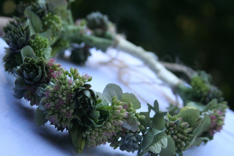 Flower head wreath, flower girl head piece, succulent wedding head piece, hair piece