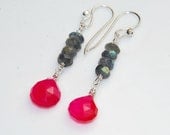 Labradorite Earrings - Hot Pink Chalcedony - Sterling Silver - Gemstone Earrings
