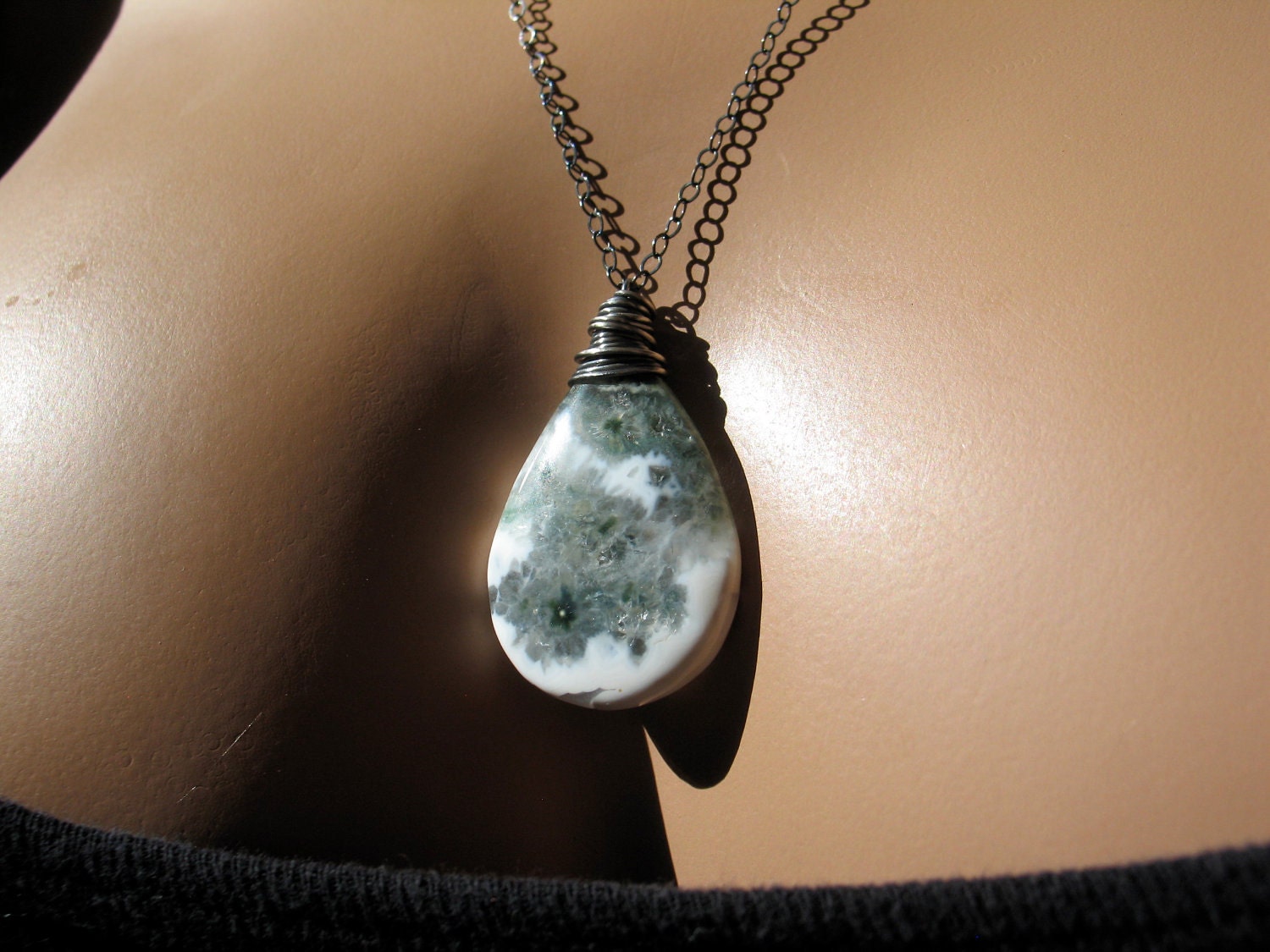 Ocean Jasper Necklace, Natural Handmade Druzy Geode Jewelry, Sterling Silver & Stone
