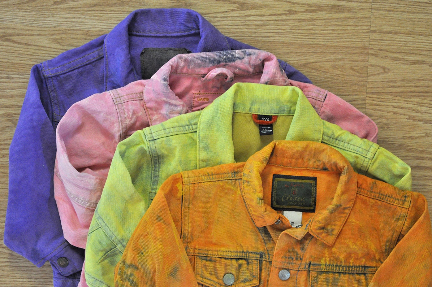 Vintage Denim JACKET - Tangerine Orange Hand Dyed Upcycled Gap Denim Jacket - Childs Size 2 (24" chest)