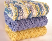 Knit Washcloth Knitted Dishcloth Cotton Wash Cloth Lavender Purple Violet Yellow Spring Pastel Kitchen Bathroom Face Bath Beauty Gift Set