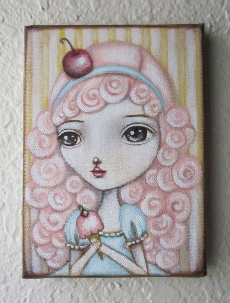 RESERVED for Seraphina-SALE-Original Acrylic Painting on Canvas-Miss Cherry Sundae
