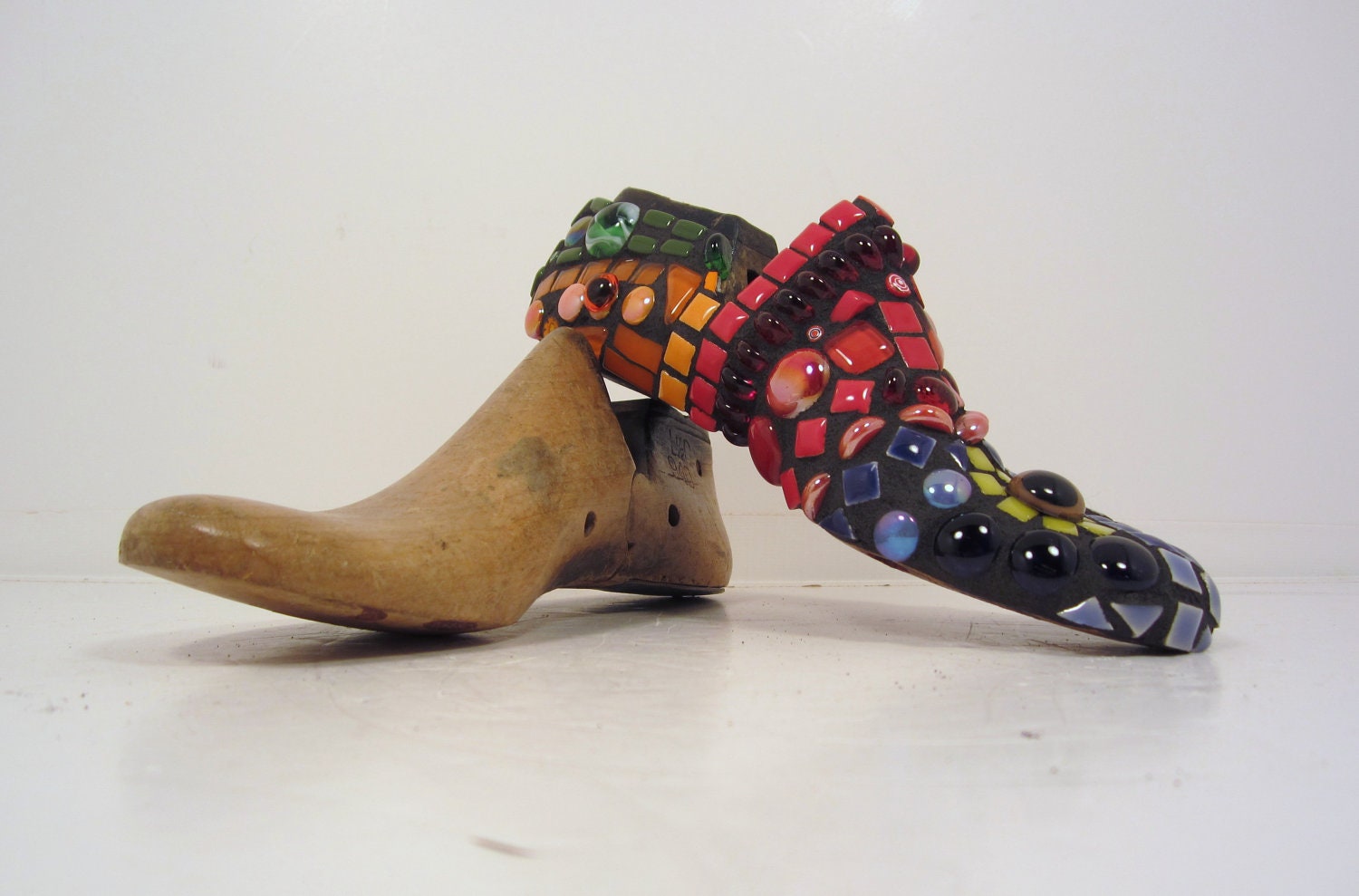 MOSAIC --  Mosaic shoe last with SNAKES & SNAILS poem -- great baby gift, shower gift idea
