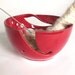 Red Ceramic Yarn Bowl, Yarn Holder, Crochet, Knitting, Modern Handmade Wheel thrown POTTERY Twisted Leaf, IN STOCK