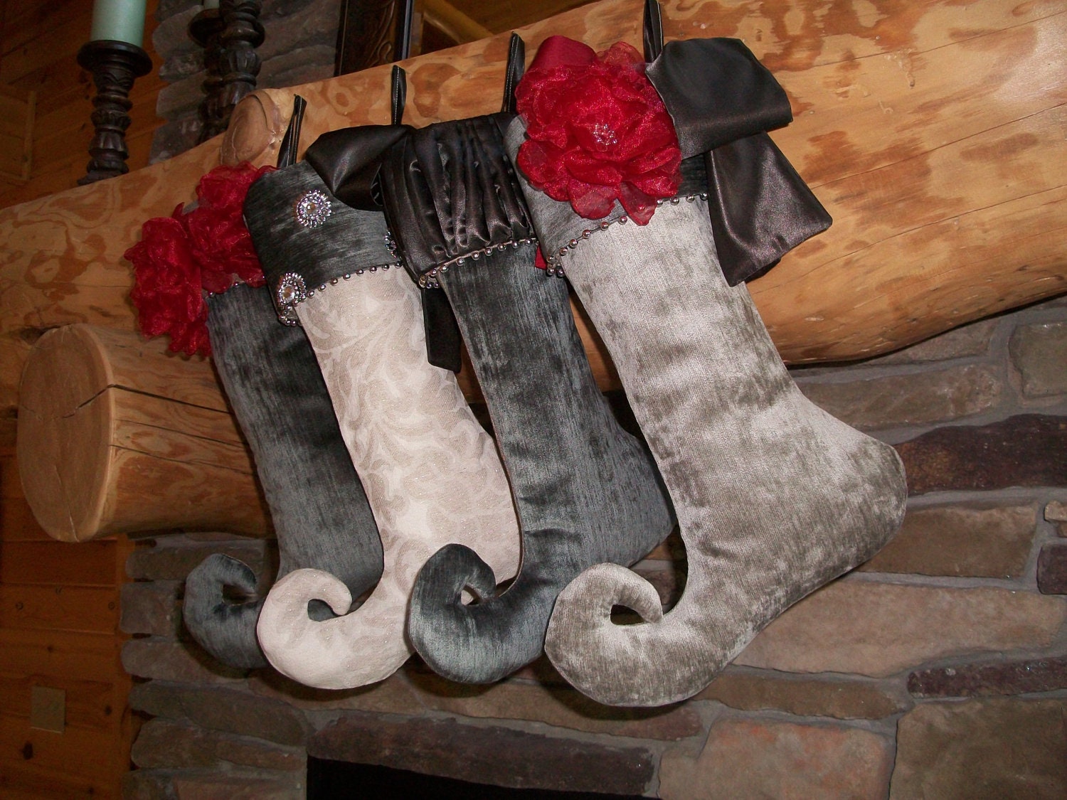 Four Funky Coordinating Christmas Stockings 2012 Collection READY TO SHIP