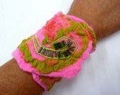 ON SALE Beaded Cuff Bracelet. Wool Felted Textile Art