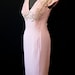 Stunning 1950's soft pink silk hourglass cocktail wedding wiggle dress with sequins and beading shelf bust vlv show stopper - size Large