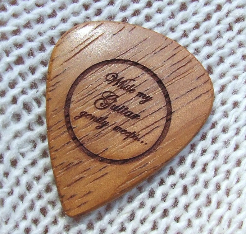 Handmade Custom Engraved Exotic Wood Guitar Pick - African Doussie