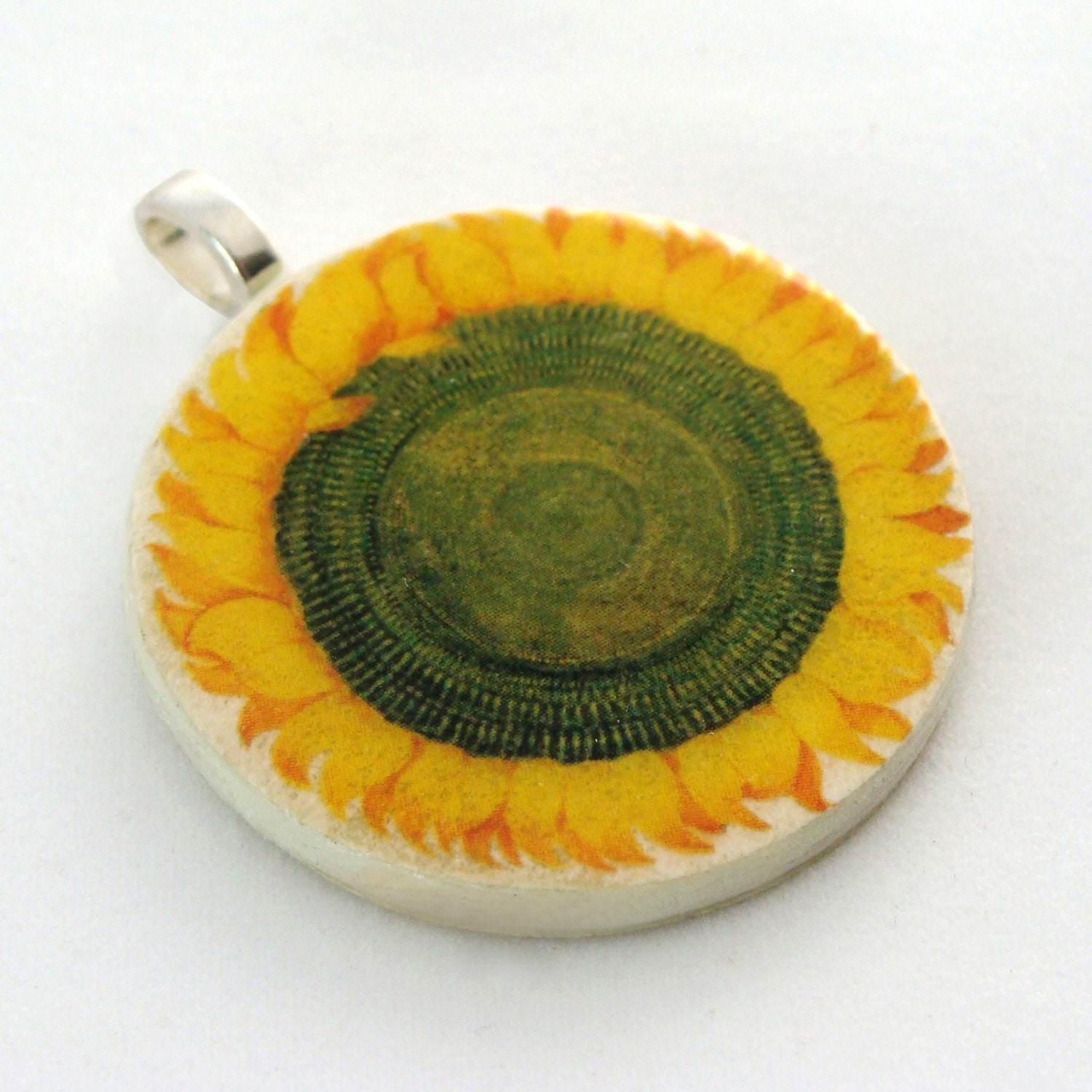 Pendant, Sunflower, Handmade Decoupaged, FREE SHIPPING