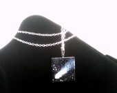 Large Stargazer Comet Pendant Handpainted Black & White necklace by Roots and Wings Designs.