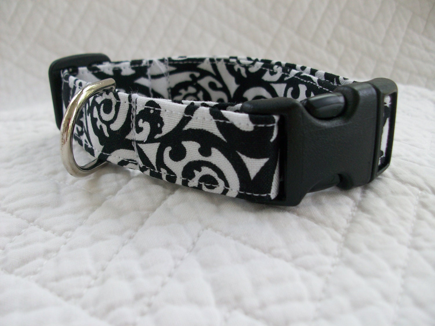 Black White  Dog Collar or Cat Breakaway Collar Custom Made Your Choice