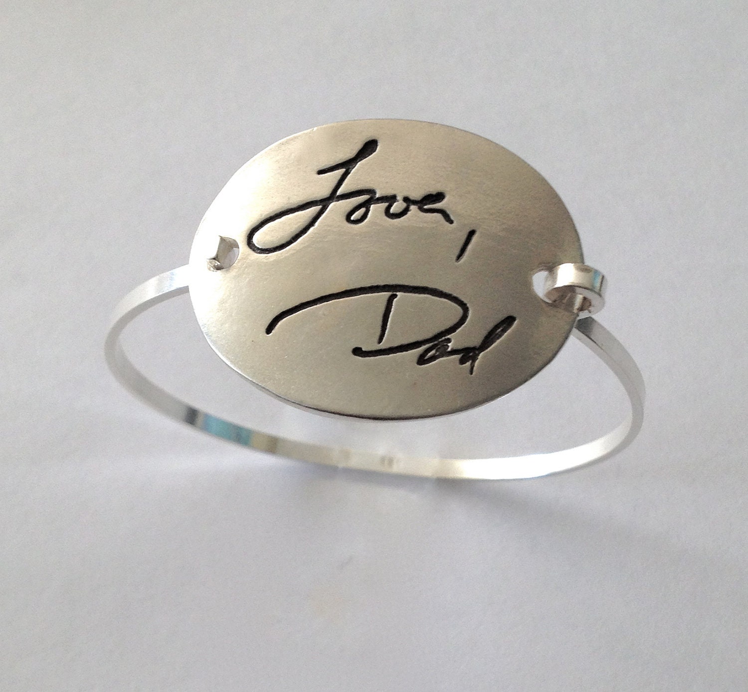 Memorial Jewelry or Father to Daughter Gift - Your Actual Writing Silver Message Oval  Bracelet -Tension Bracelet - Made to Order