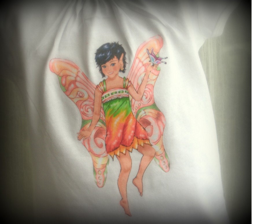 Whimsical Fairy Tee with Wings - Flower Fairy Willow with Appliqued Irridescent Wings on Back for Girls