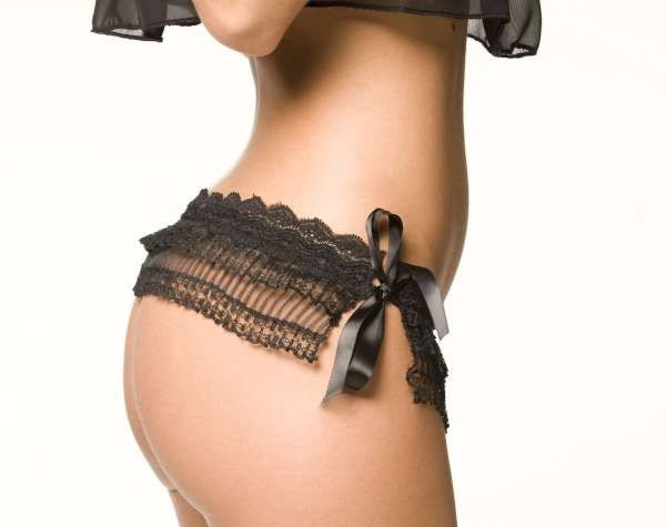 Black Lingerie - Lace Skirted Thong - Small