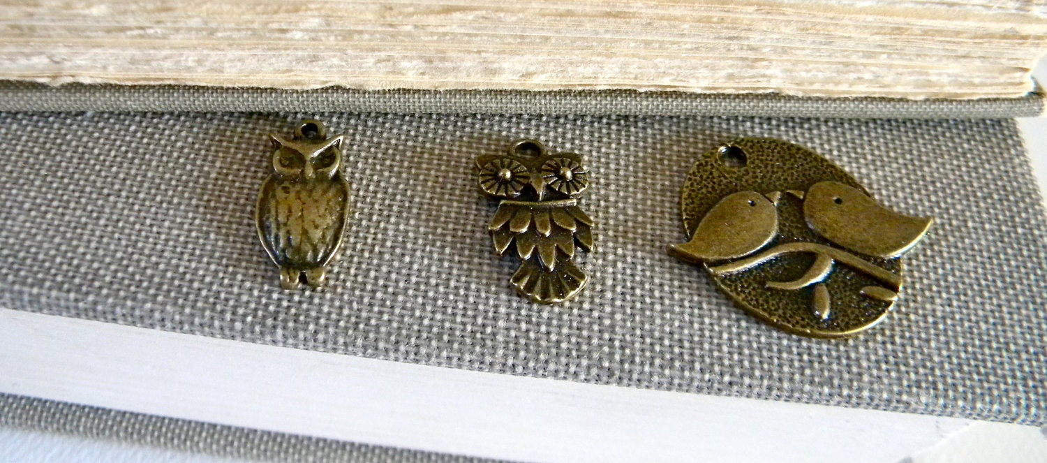 Owl Charm Necklace No.1.  Aged Brass.  Stocking Stuffers.  Holiday Collection