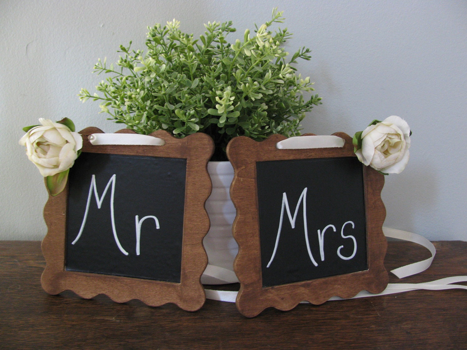 SET of 2 Chalkboard Wedding Seating Chair Sign Mr and Mrs Reception Save the Date Photo Booth Prop Candy Table You Customize Frame Color