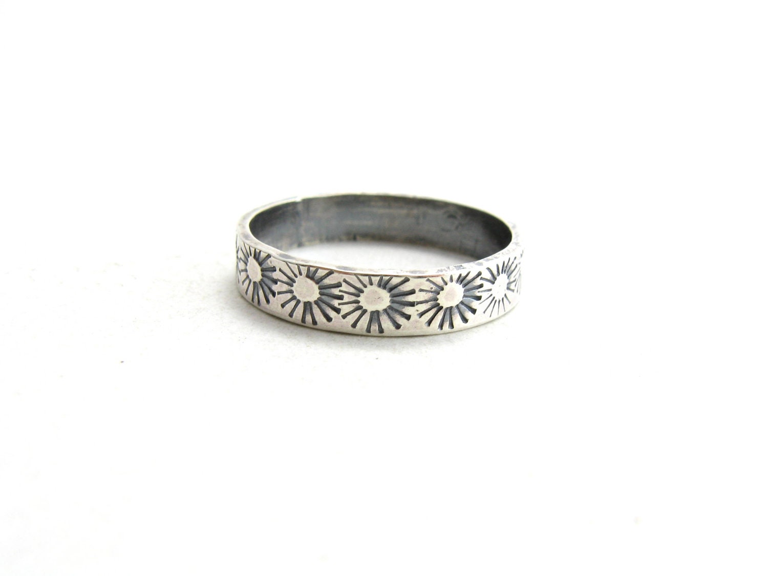 Sterling Silver Sunburst Ring Simple Ring Band with Suns Stamped Jewelry