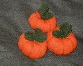 Pin Cushion Hand Felted Sewn Orange Pumpkin Upcycled Wool Sweater
