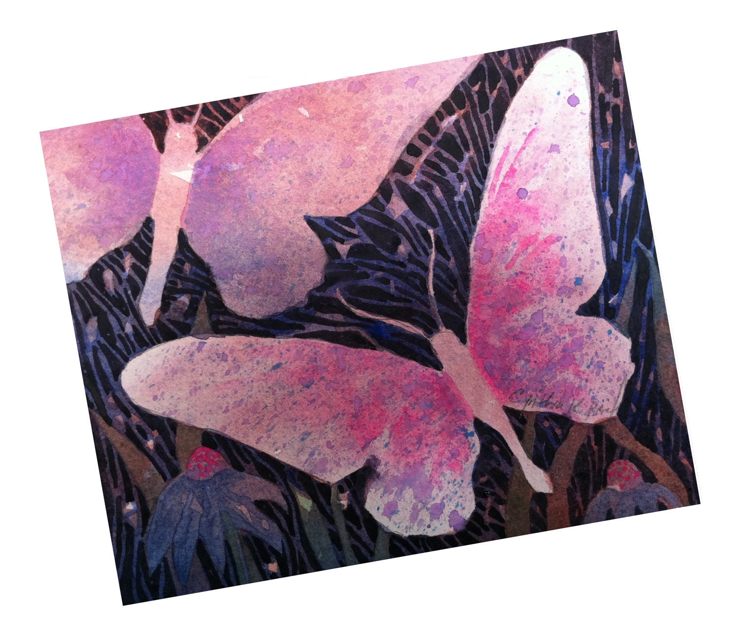 Pink butterflies, small original watercolor