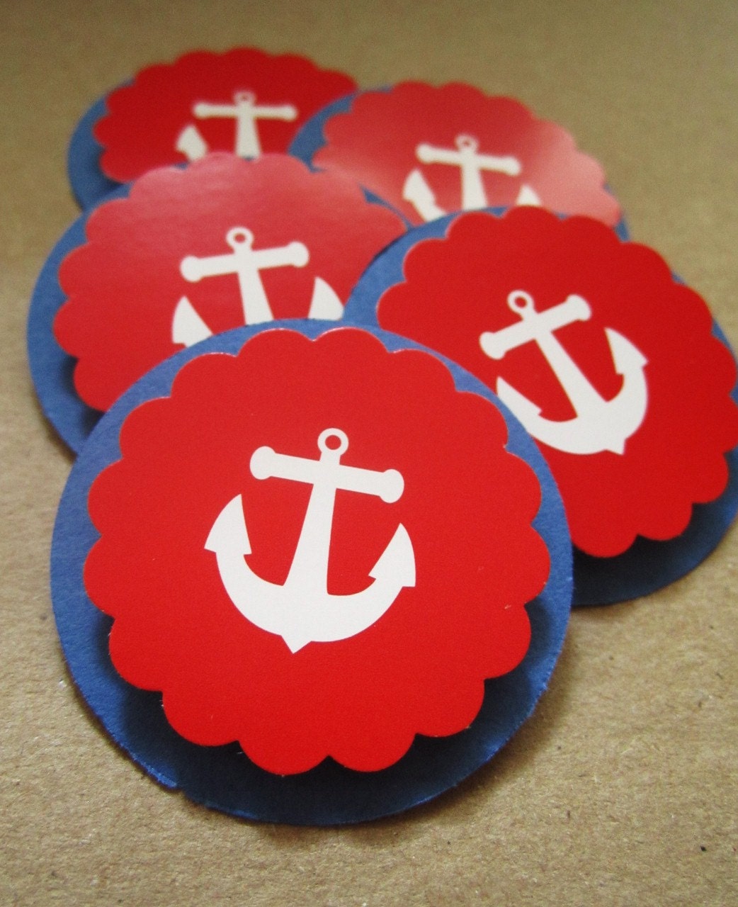 Nautical Anchor Round Embellishment or Gift Tag - Set of 5