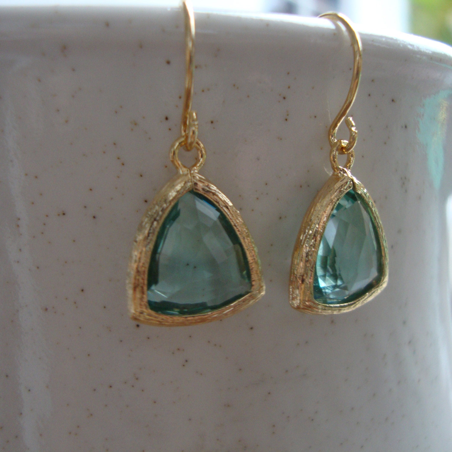 VENEZIA - Aqua Dangles, Chic Earrings, Summer Jewelry, Matte Gold Finish, Everyday Earrings