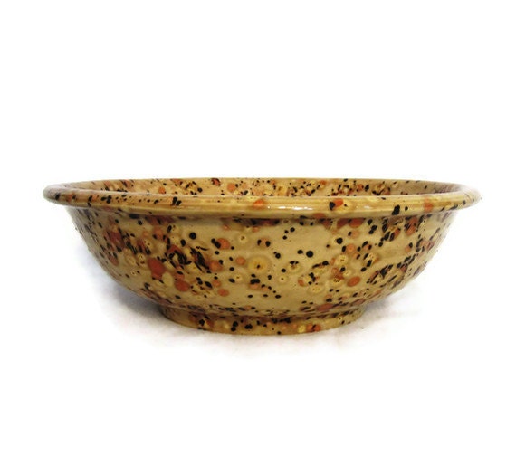 Large Ceramic Serving Bowl in Golden Brown and Rust