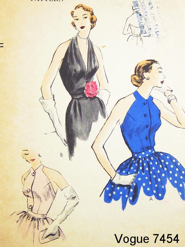 Vintage 50s Blouse Pattern - Vogue 7454 - Vintage 1954 Misses' Halter Bodices - SZ 16/Bust 34