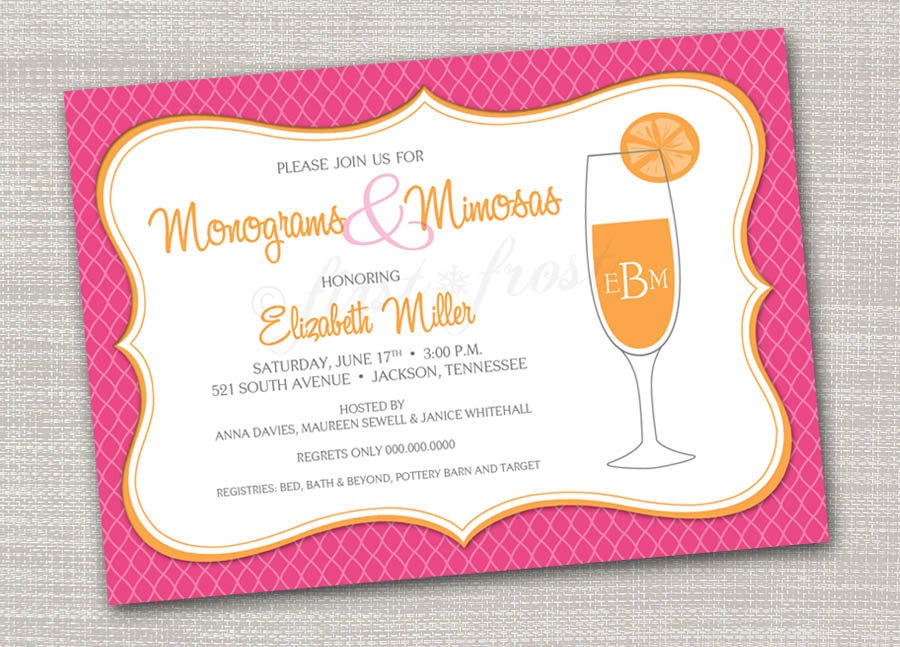 Monogram and Mimosas Printable Card - Wedding Bridal Shower Tea Luncheon Il_170x135
