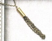 Bullet Tassel Necklace in Raw Brass and Antique Bronze, Simple Long Pendant, Layering, Handmade