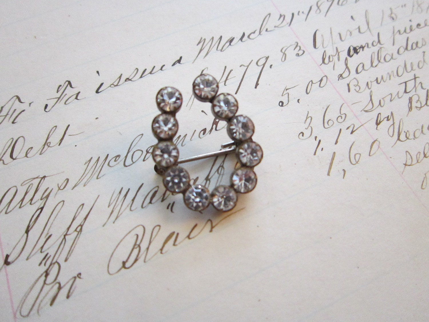 antique rhinestone HORSESHOE brooch - horse shoe pin