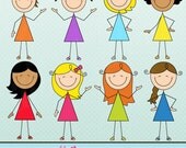 Stick Chicks Cute Digital Clipart for Card Design, Scrapbooking, and Web Design Il_170x135