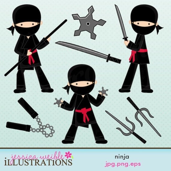 Ninja Cute Digital Clipart for Card Design, Scrapbooking, and Web Design Il_570xn