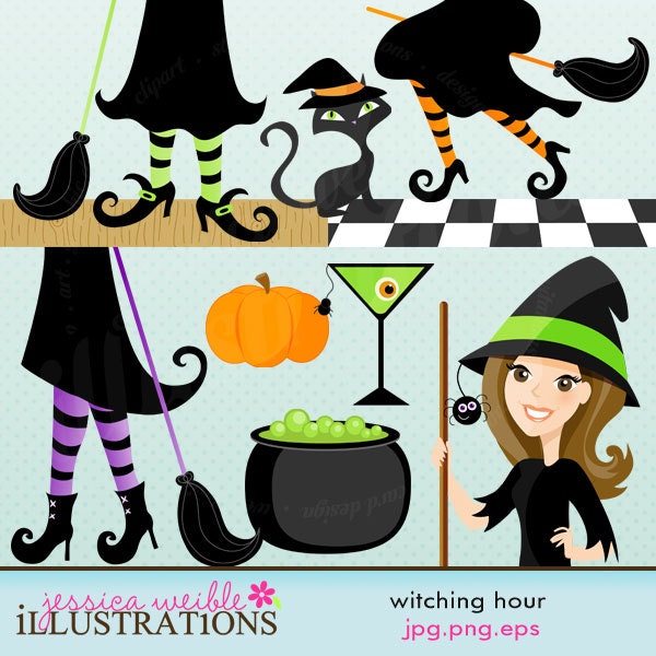 Witching Hour Cute Digital Clipart for Card Design, Scrapbooking, and Web Design Il_570xn