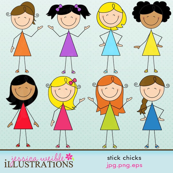 Stick Chicks Cute Digital Clipart for Card Design, Scrapbooking, and Web Design Il_570xn