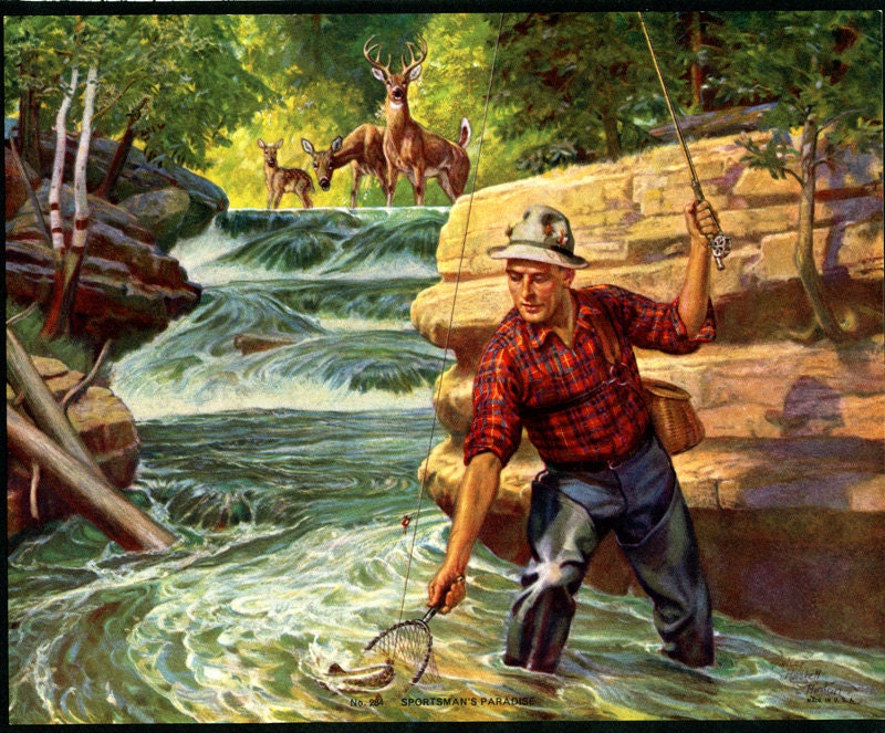 Fishing Scene Downloadble Printable Digital Art