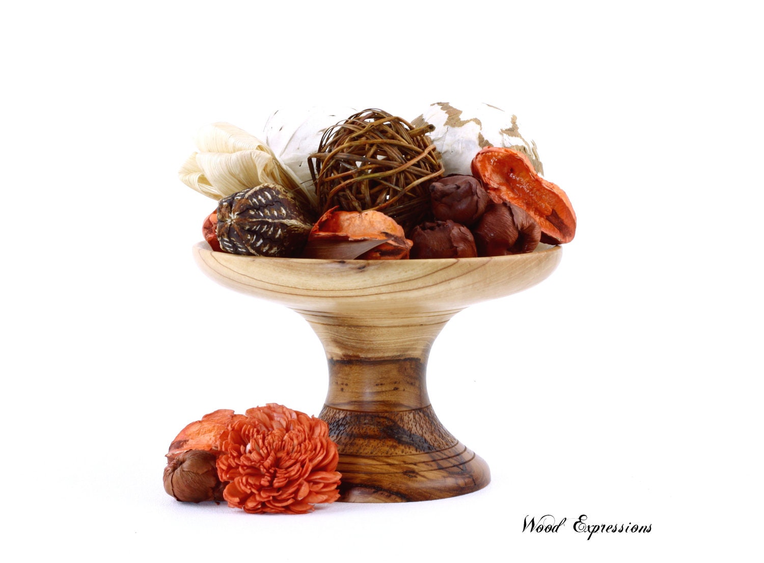 Wooden Pecan Pedestal Cake Stand/Dessert Dish