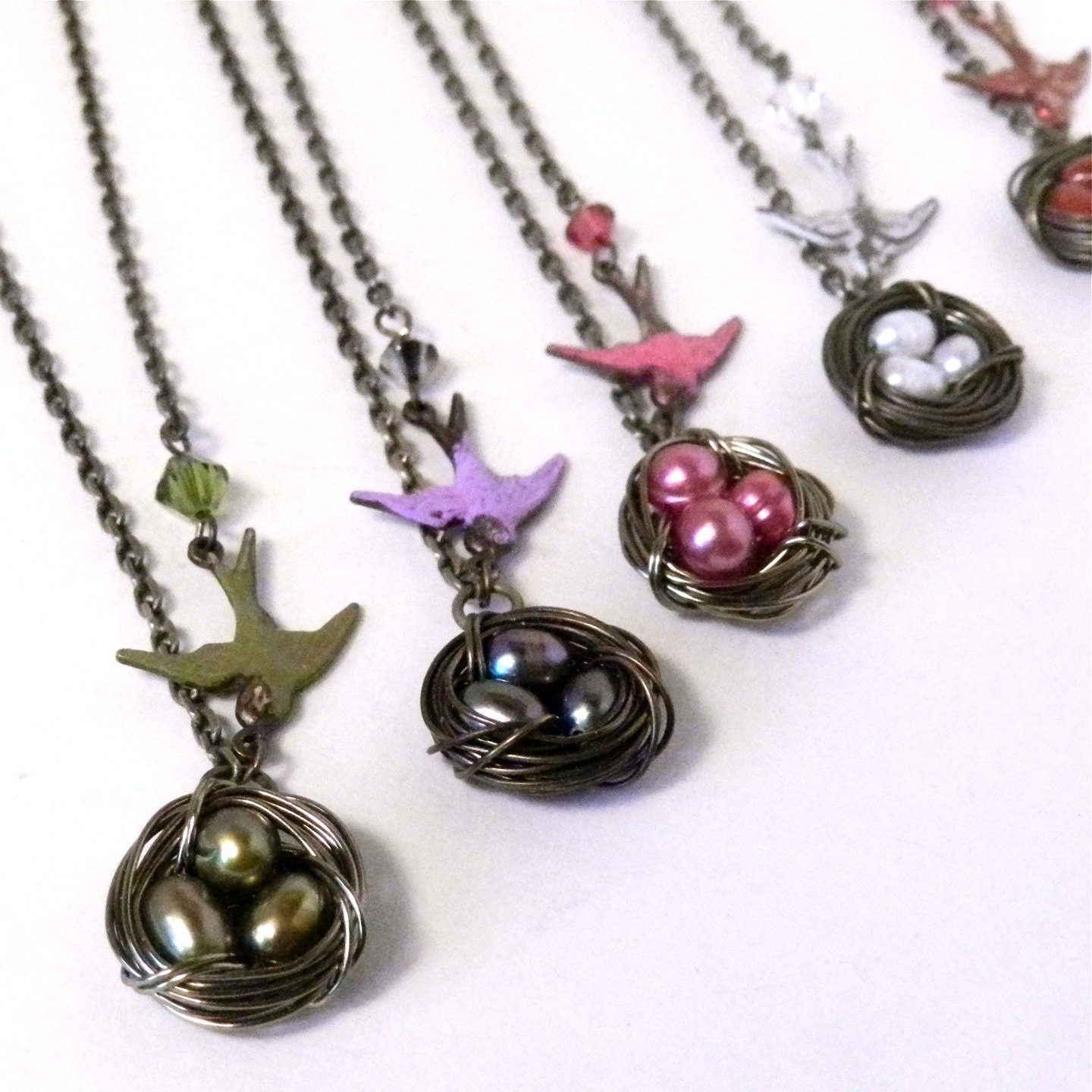 Bridesmaid Gifts - Set of 5 Birds Nest Necklace - Choose your colors